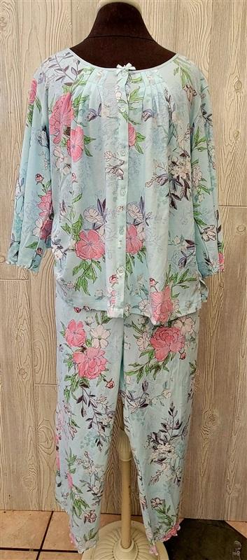 NWT Miss Elaine M Aqua Pink Floral Pajamas 409802 108423