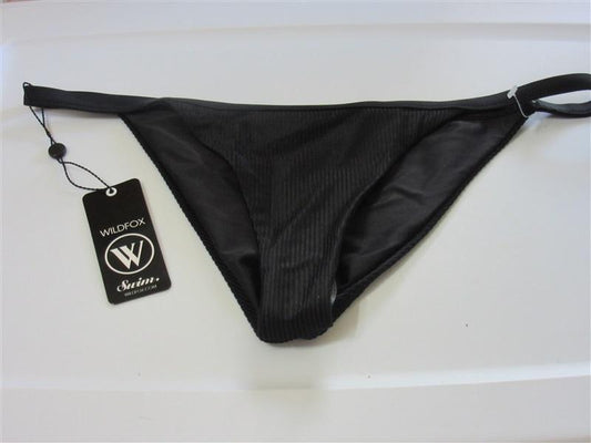 NWT Wildfox Solid Black L Ribbed Cheeky Scoop Bikini Swim Bottom #109465