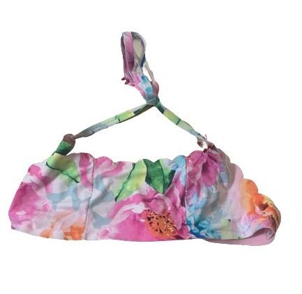 NWOT Pilyq Watercolor Floral M Halter Scallop Scoop Bikini Swim Top #108142