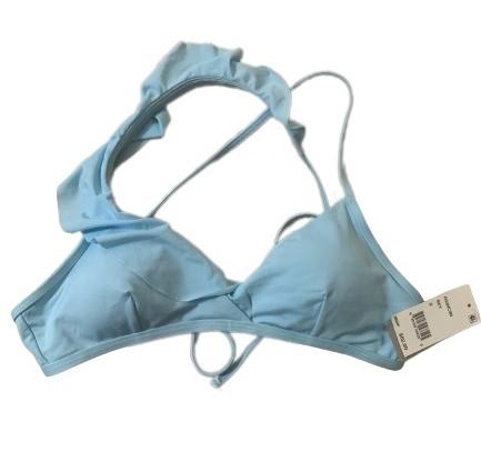 NWT Kenneth Cole Ready One Shoulder S Blue Ruffle Halter Bikini Swim Top #109527