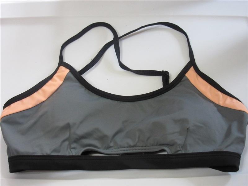NWT Zella Gray Color Block M Scoop Neck Athletic Bikini Swim Top #109591