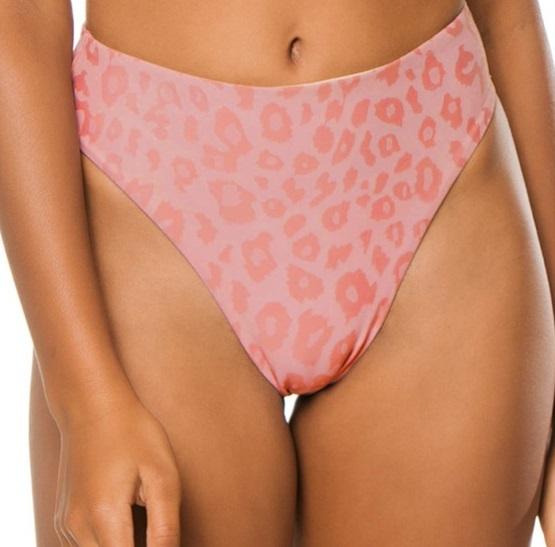 NWT Pilyq Pink Leopard L Animal Print High-Waisted Bikini Swim Bottom #109602