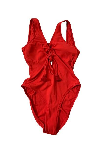 NWOT Robin Piccone Lily SZ 4 Solid Red Wide Strap One-Piece Swimsuit #109608