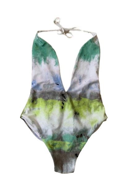 NWOTD Wildfox Nature S Tie-Dye Plunging Halter One-Piece Swimsuit #109613