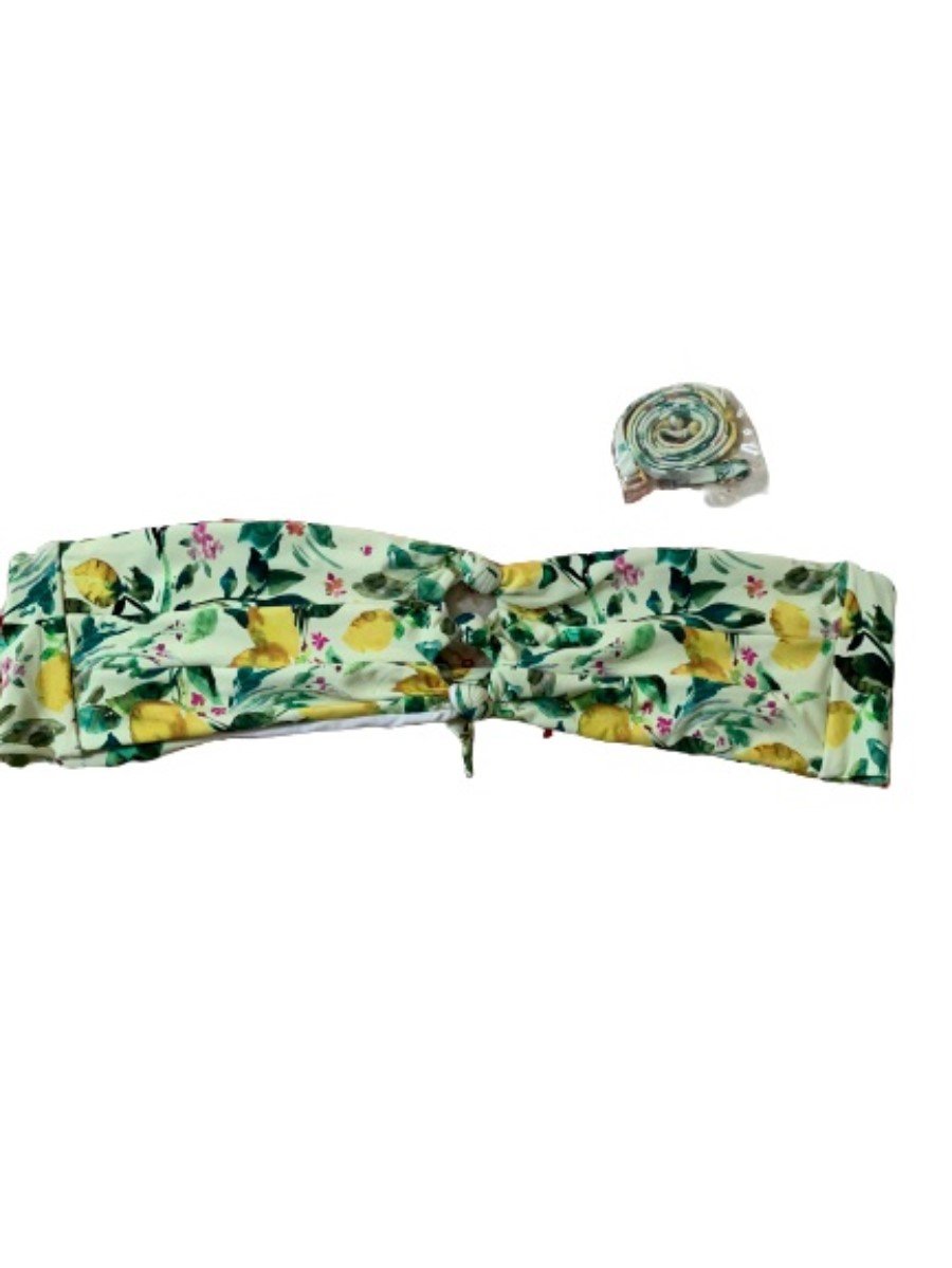 NWOT Pilyq Lemon Floral L Knotted Halter Bandeau Bikini Swim Top #109623