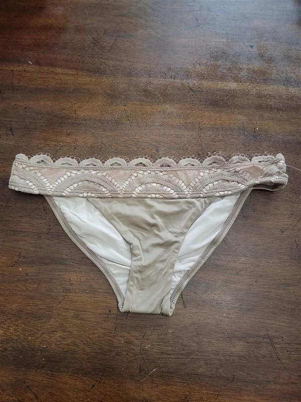 NWOT Pilyq Sandstone Lace L Beige Banded Full Bikini Swim Bottoms 109642