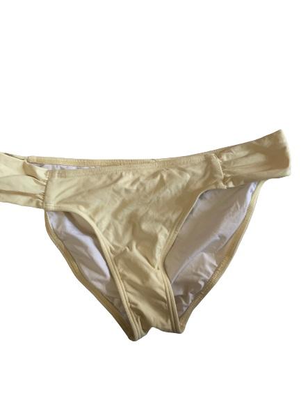 NWOT PIlyq Water Lily Sand S Solid Shirred Cheeky Bikini Swim Bottom #109732