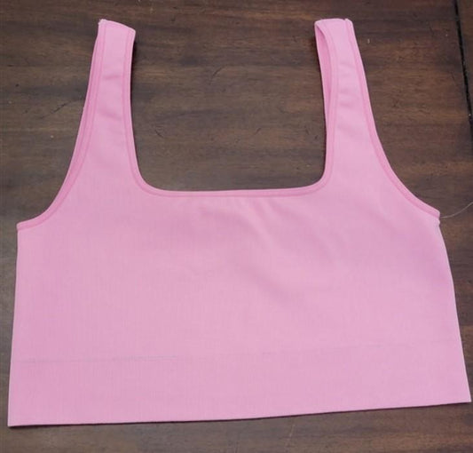 NEW NUX XL Sleek Square Crop Top Microfiber Ribbed Sports Bra Pink #109746