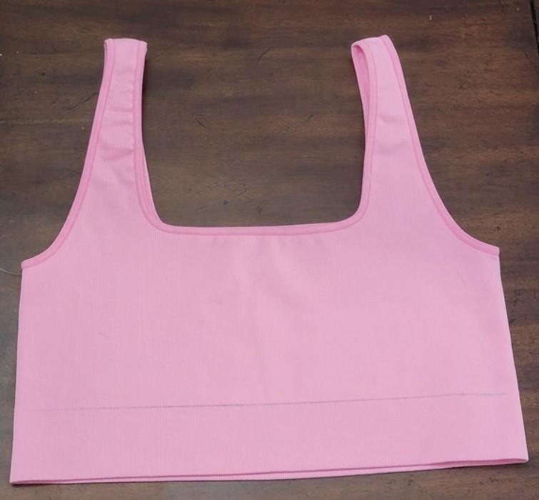 NEW NUX XL Sleek Square Crop Top Microfiber Ribbed Sports Bra Pink #109746
