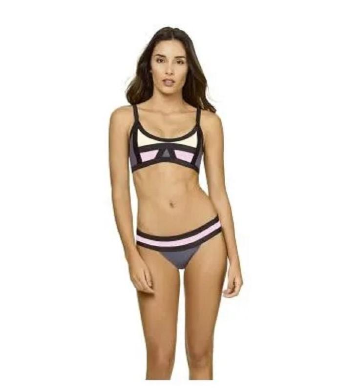 NWT Pilyq Amethyst Colorblock LG Banded Teeny Bikini Swim Bottoms #109789