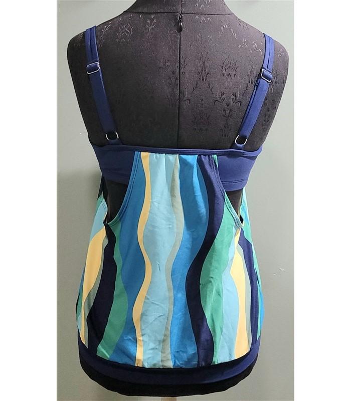 Next Athena 32B/C Barre to Beach Double Up Tankini Top Blue Green Stripe #109808