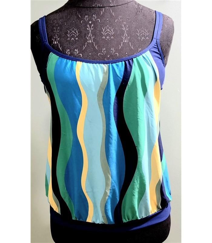 Next Athena 32B/C Barre to Beach Double Up Tankini Top Blue Green Stripe #109808