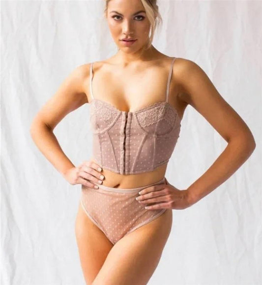 NWT Mina Lisa LG Esme Clip Dot Bustier Mink Corset Tie Back 109818
