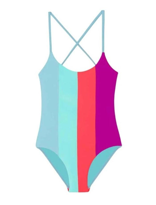 NWT Pilyq Girls 14 Splash Colorblock Little Farrah 1 Piece Aqua Swimsuit #109820