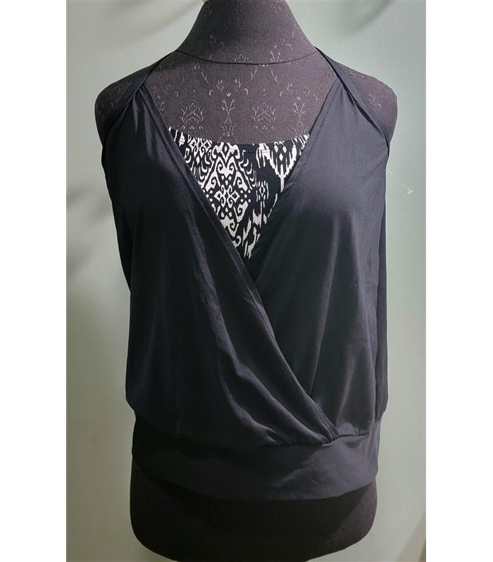 New Next Athena M Crisscross Double Up Tankini Halter Top Black Wht Ikat #109822