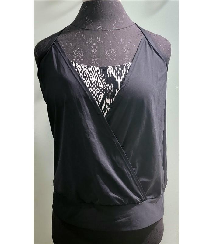 New Next Athena M Crisscross Double Up Tankini Halter Top Black Wht Ikat #109822