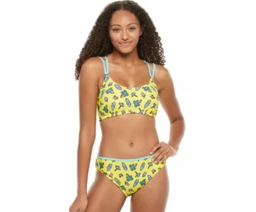 NWT Undercurrent Juniors M Yellow Beach Icons 2 Piece Strappy Bikini #109837