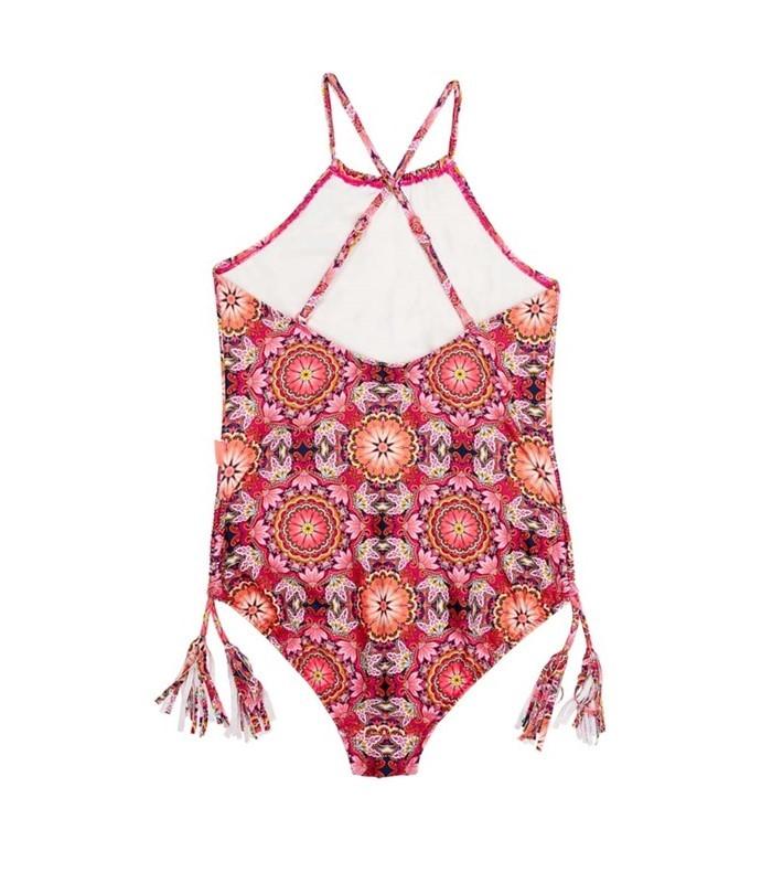 NEW Seafolly Girls 14 Paisley Park Tile Keyhole Fringe One Piece Swimsuit 109943