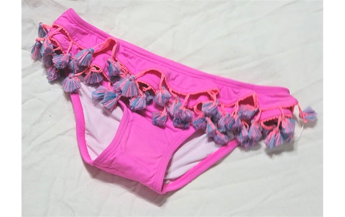 NWOT PIlyq PQ Girls 4 Hot Neon Pink & Blue Tasseled Bikini Bottom 109977