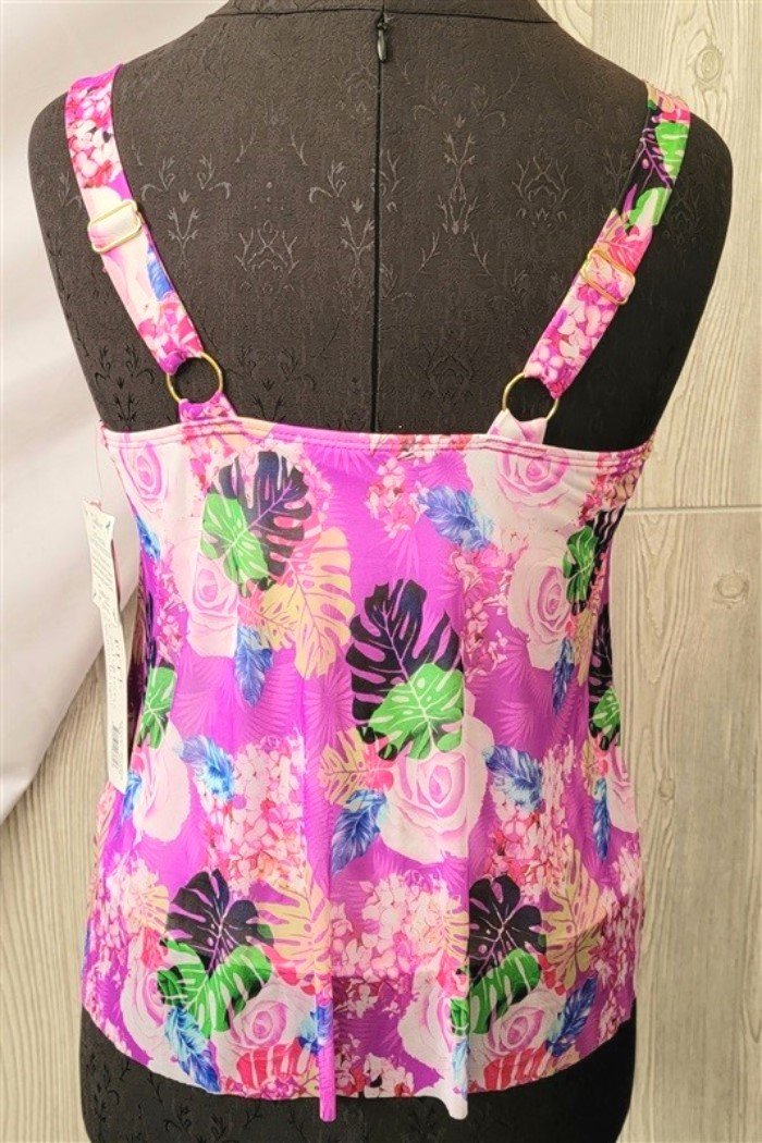 NWT A Shore Fit 8 Swish Tummy Solutions Mesh Tankini Swim Top Pink Floral 110006