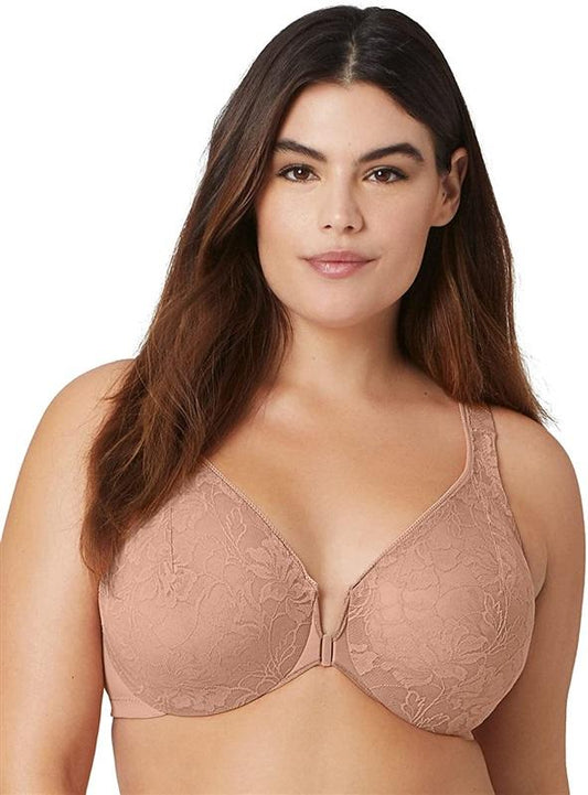 NWOT Glamorise 40D Lacey T-Back Front-Close WonderWire 9246 Bra Beige 110039