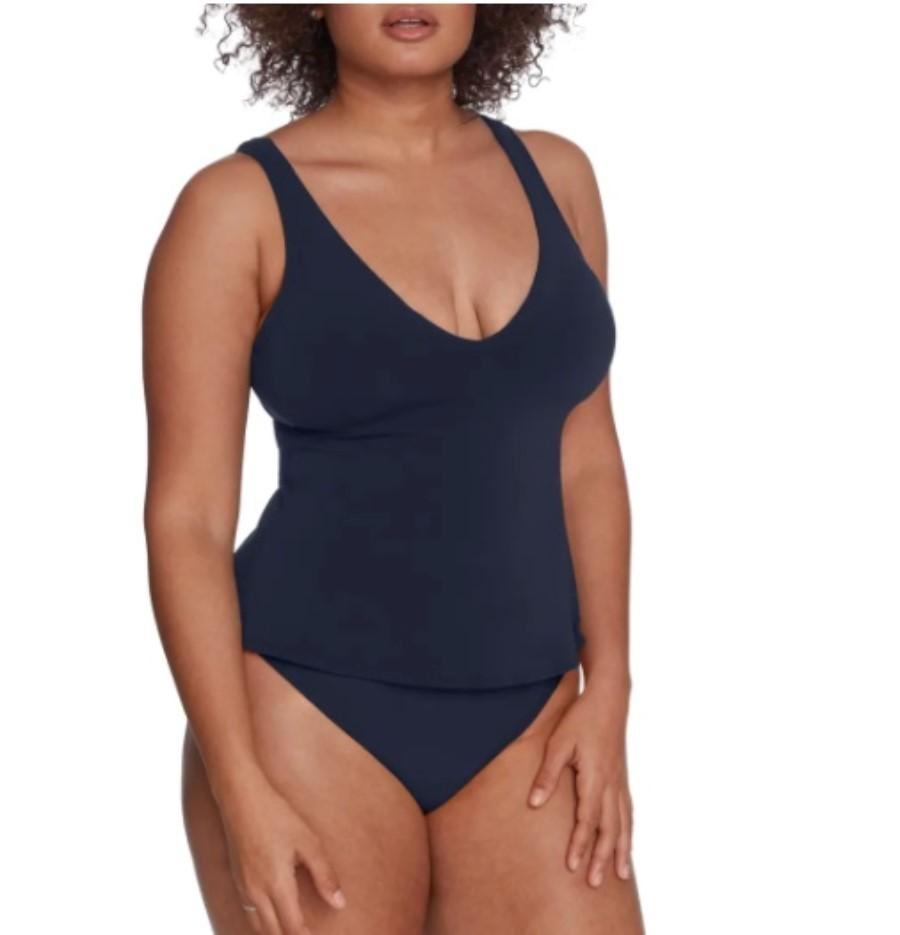 NWT Robin Piccone Ava S Navy Front Knot Keyhole Bikini Swim Top #99871