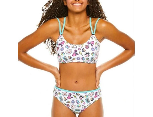 NWT Undercurrent Juniors LG I Love the 90's Icons 2 Piece Strappy Bikini #110083