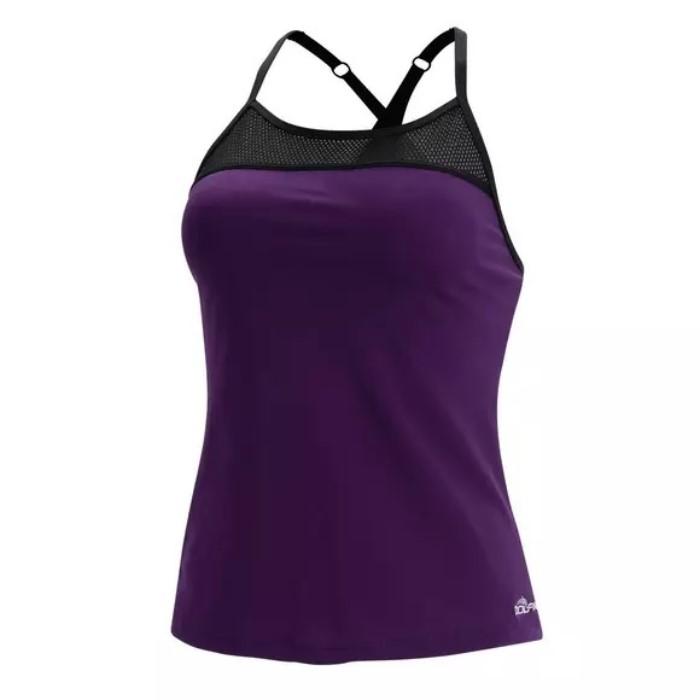 NWT Dolfin M Aquashape Solid Triple Crossback Tankini Top Purple & Black #110084