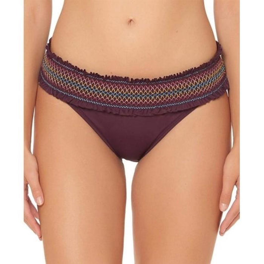 NWT Bleu Rod Beattie 14 Aubergine Smocked Band Stitched Bikini Bottom #110086