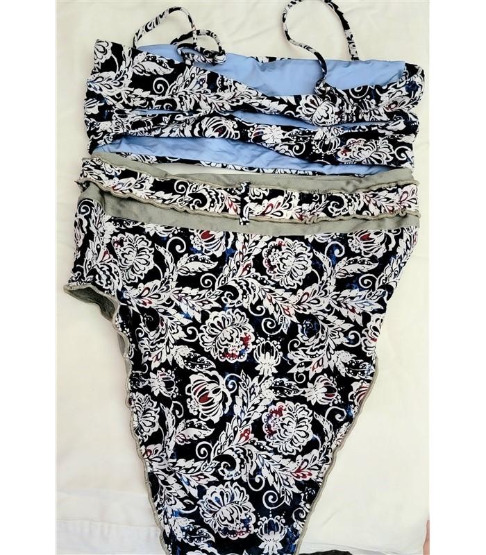 SAMPLE Becca Isabella Rose M Jacobean Floral 2PC Bikini Swimsuit Navy #110087