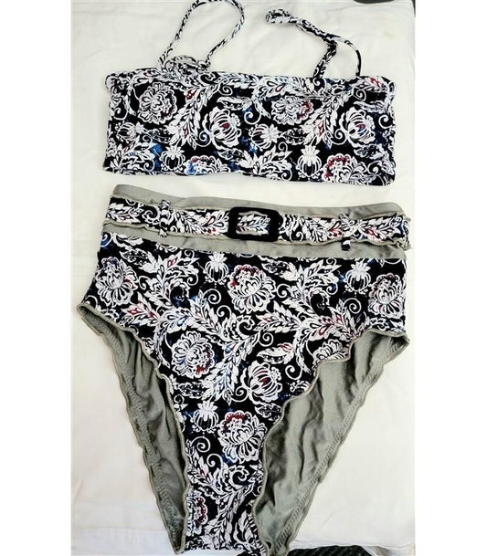 SAMPLE Becca Isabella Rose M Jacobean Floral 2PC Bikini Swimsuit Navy #110087