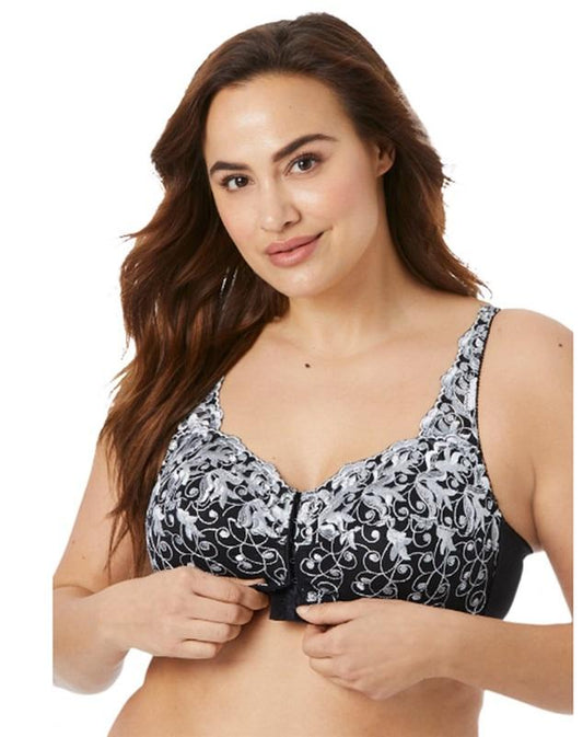 NWOT Amoureuse 48B Embroidered Front Hook Wirefree Bra Black White 110142
