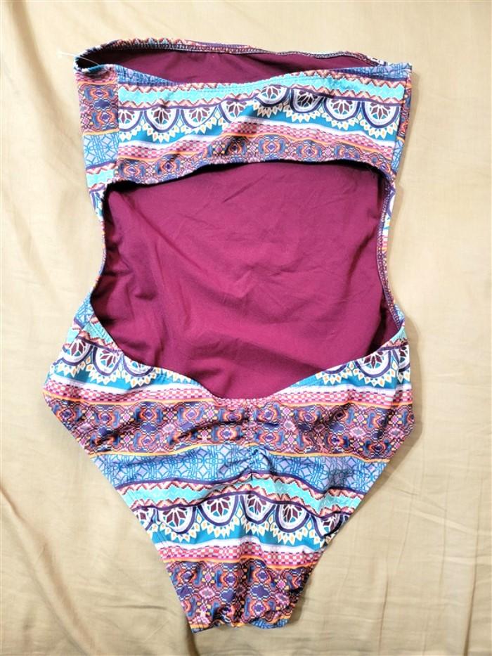 NEW Fashion Nova L Aztec Medallion BOHO Cut Out Back Bandeau Swimsuit #110149