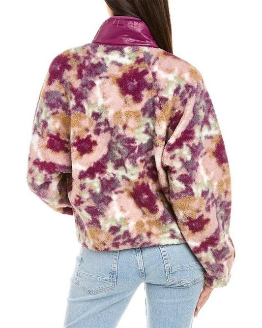 NWOT Calme M Printed Fleece Jacket Raspberry Pink 110151