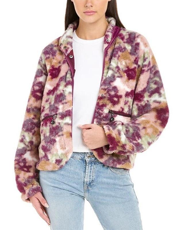 NWOT Calme M Printed Fleece Jacket Raspberry Pink 110151