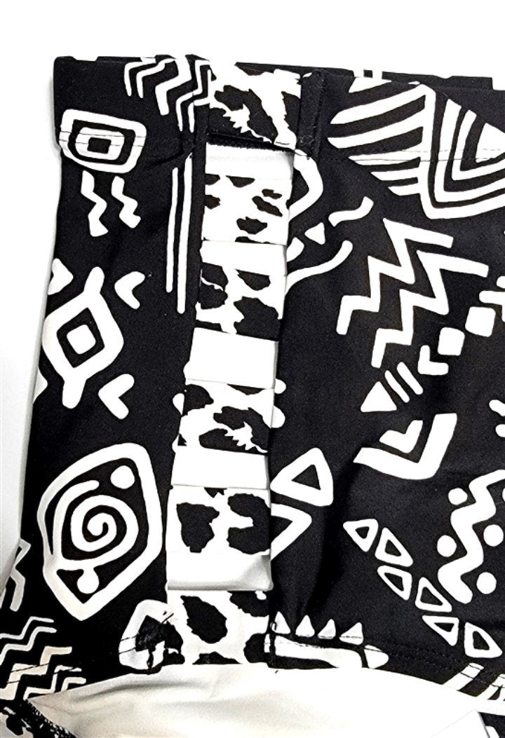 NEW Forever 21 Plus XL Tribal Hi-Waist Cutout Bikini Bottoms Black White #110170