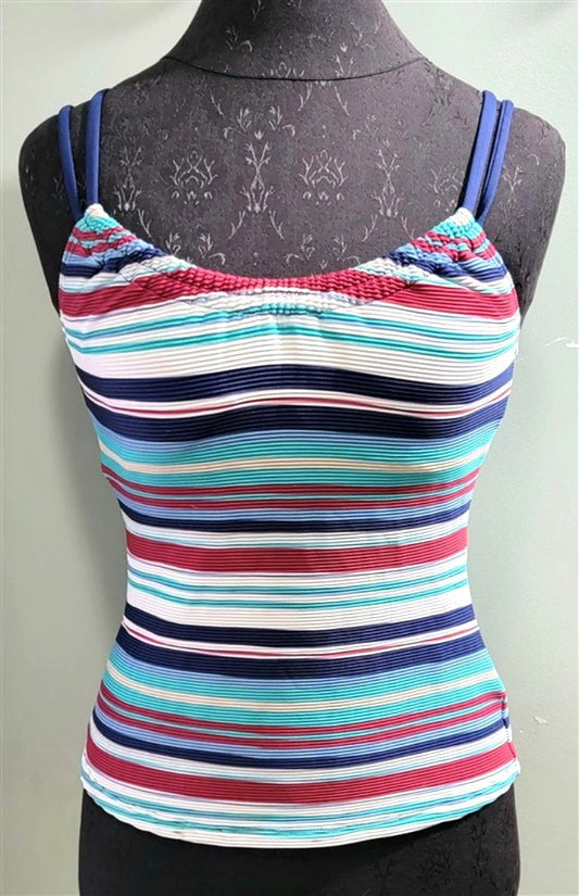 New Next Athena S Strip Shirr Tankini Top Red Blue Aqua Nautical Stripe #110183