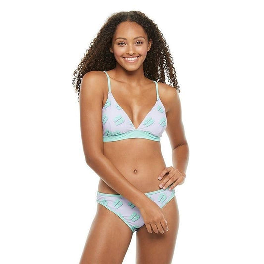 NWT Undercurrent Juniors LG Purple Mint Flip Flops 2 Pc Triangle Bikini #110185
