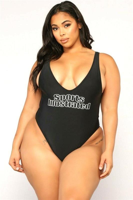 NWT Sports Illustrated Black V-Neck Logo SZ 20 1PC Swimsuit 110189