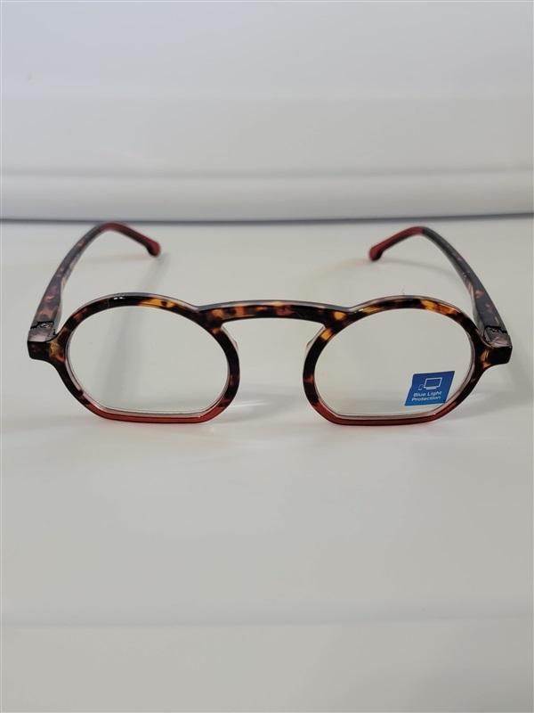 EyeLooker Round Flat 2.00 Blue Light Tortoise Red Reading Glasses #110446