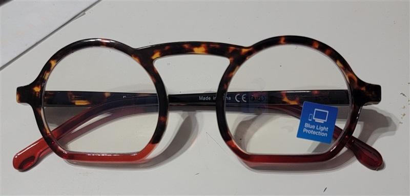 EyeLooker Round Flat 2.00 Blue Light Tortoise Red Reading Glasses #110446