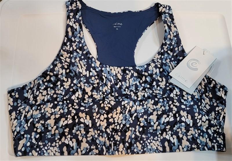 NWOT Calme Endurance Polka Dot Sports Bra Sz XL Blue 110464