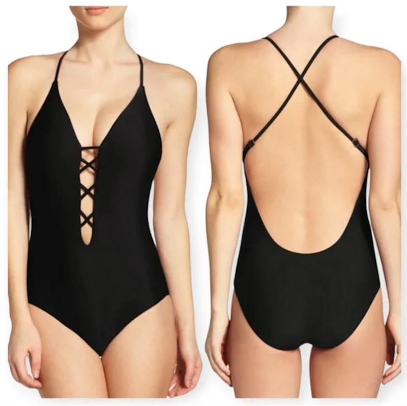 NWT Becca By Rebecca Virtue M Move Along Plunge 1PC Swimsuit 110499