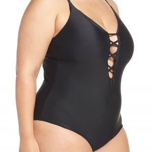 NWT Becca By Rebecca Virtue M Move Along Plunge 1PC Swimsuit 110499