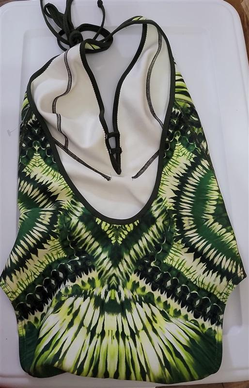 NWOTD Robin Piccone Sample SZ XL Green Tie Dye Plunge Swimsuit 110548