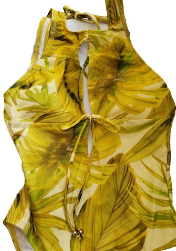 NWT Robin Piccone 4 Ana Open Back ONE-PIECE Yellow Leaf Swimsuit 110556