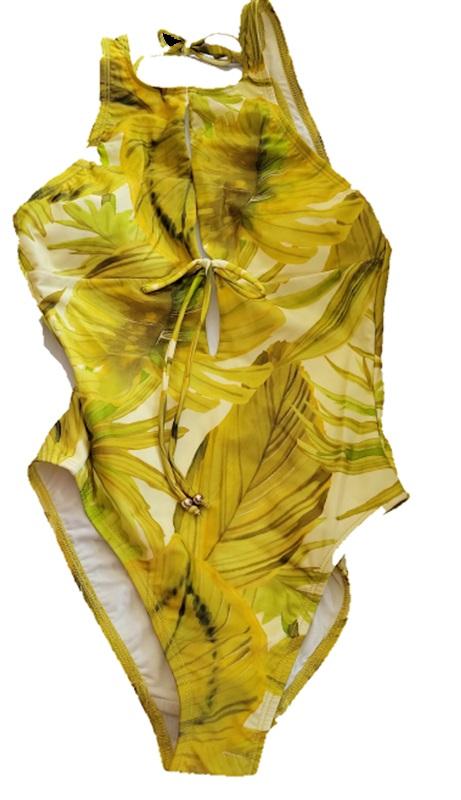 NWT Robin Piccone 4 Ana Open Back ONE-PIECE Yellow Leaf Swimsuit 110556