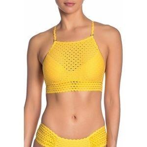NWT Robin Piccone Chira Halter XS Yellow Triangle Bikini Swim Top 110569