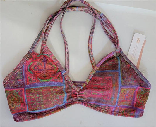 NWT Pilyq Tie-Dye Tribal M Ruched Scoop Utopia Bikini Swim Top 110644