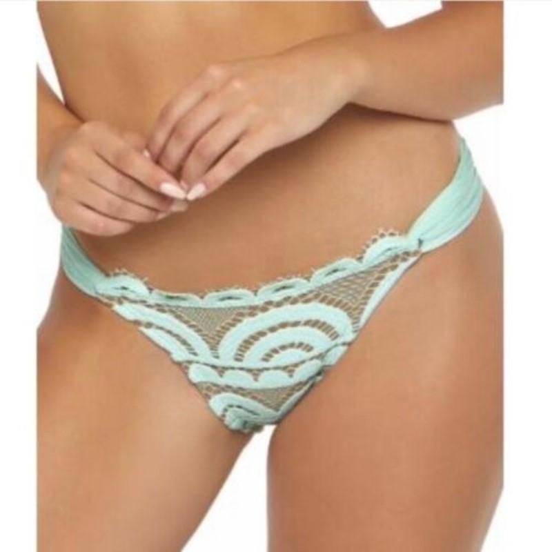 NWOT Pilyq Red Rouge S Solid Ruched Lace Shirred Bikini Swim Bottom #106653